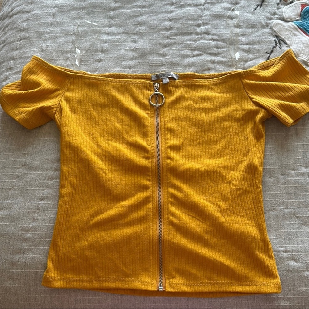 Charlotte Russe Mustard Off-Shoulder Top with Zipper